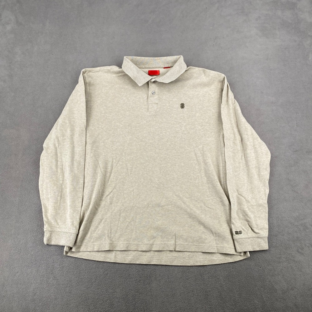 IZOD Mens Long Sleeve Polo Shirt Beige Heathered Jersey Knit Pullover Size XL